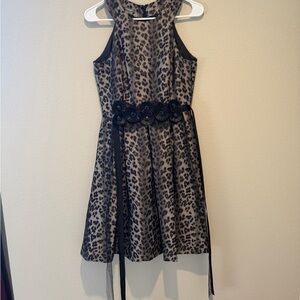 Muse Leopard Print Fit & Flare Dress | Size 4| Floral Waist Detail | Pockets